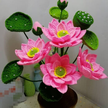 瑞琴手工饰品成品手工编制荷花毛线花成品材料包粉色成品