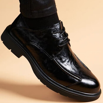 英伦商务真皮鞋透气圆头潮流西装系带厚底青年单鞋 315-5黑色内增高