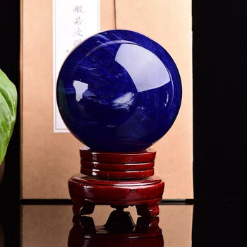 简时代天然蓝色水晶球摆件熔炼水晶球风水球精品深蓝色6厘米底座