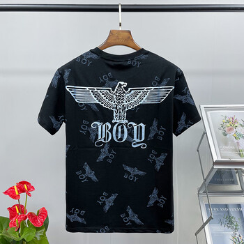 boy潮牌boy短袖满印老鹰印花烫金男女同款情侣休闲宽松圆领半袖t恤衫