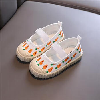 幼儿园室内小白鞋春秋新款小童宝宝女童儿童鞋子一脚蹬帆布鞋布鞋萝卜