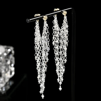 伊姿朵小众设计感精致菱形小亮片流苏长款耳环s铜针百搭时尚耳饰t链条