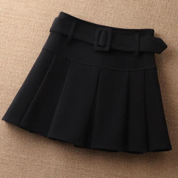 时尚短款百搭新款毛呢百褶裙女短裙2023新款高腰显黑色s建议8696斤