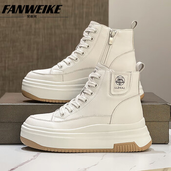 梵维珂轻奢高帮小白鞋2024春季新款松糕厚底女鞋百搭运动鞋时尚休闲短