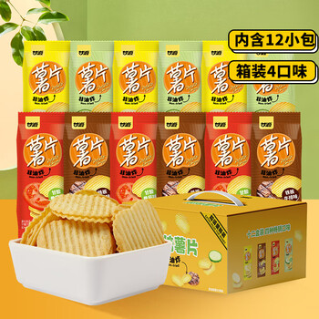 甘源非油炸烘焙薯片多口味礼盒膨化食品休闲零食整箱装408g12小包