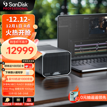 闪迪大师极锐 致镜24TB 双盘位企业级桌面移动硬盘 G-RAID™ 磁盘列阵 双雷电3接口 内置7200转 高速桌面存储