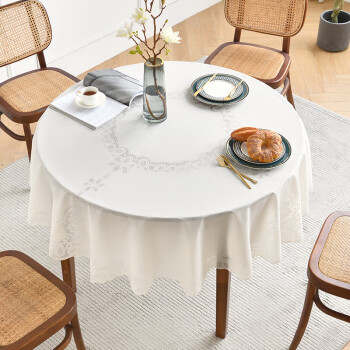 MEIWA圆桌布防水防油防烫圆形PVC桌布圆桌台面布 拜腾堡米白 180cm直径