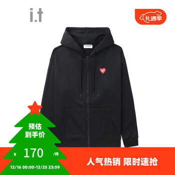 :CHOCOOLATE it 情侣款拉链连帽卫衣男2023秋季新款舒适休闲SWU08L BKX/黑色 L