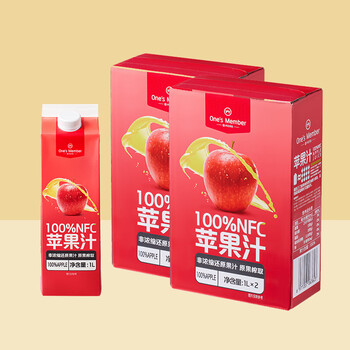 1号会员店 One's Member 100%NFC苹果汁 1L*2*2箱