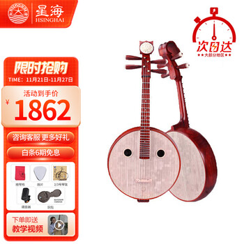 星海中阮民族乐器 原木色花开富贵头饰8512非洲紫檀木中阮