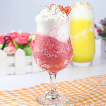 玻璃高脚果汁杯鲜榨啤酒杯奶茶果酒杯鸡尾酒杯冰沙杯果茶冷饮杯311ml