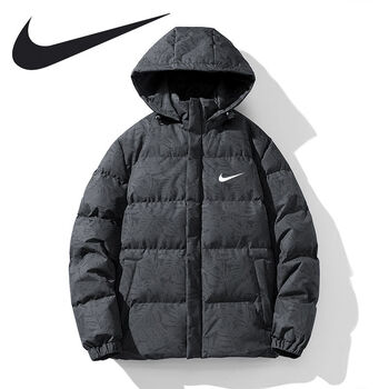 耐克潮牌羽绒棉服男女冬季新款加厚保暖运动情侣棉衣连帽棉服外套黑色