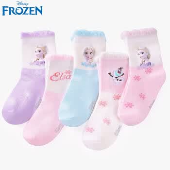迪士尼（Disney）儿童网眼袜子女透气爱莎公主小孩学生中筒袜5双装SP3888 14-16码