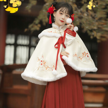 追玥梦秋冬汉服斗篷披风女加绒加厚明制汉韵亭汉服女短款斗篷加绒加厚