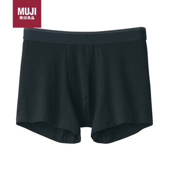 MUJI 無印良品 无印良品（MUJI）男式 莱赛尔 前封口 平角内裤 裤头四角裤 黑色 L