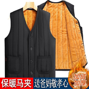 狼痕（Wolf scratches）冬季加绒加厚棉马甲中老年防寒保暖坎肩男女同款爸妈棉运动背心 黑色（男女同款）马-甲 4XL【建议150-175斤】