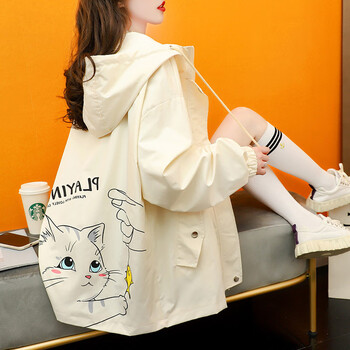 鲁伊森女孩外套1518岁中学生2023春秋款12岁女孩女大童连帽韩版风衣13