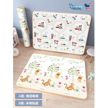 富利时儿童爬爬垫加厚布艺宝宝爬行垫家用双面泡沫XPE地垫学生床垫 米奇轨道180*150*2.0XPE环保材质