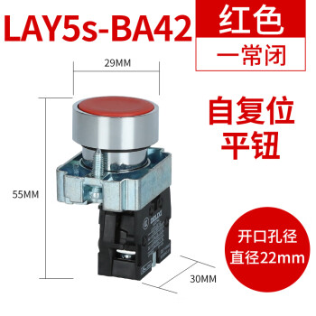 德力西LAY5蜂鸣器电源开关自锁平头按钮急停自复位蘑菇头旋钮带灯 红色 一常闭 标准型平钮