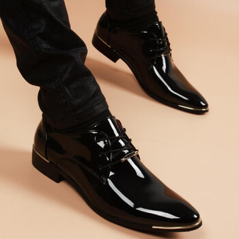 晴裴漆皮亮面新郎结婚鞋冬季正装皮鞋男韩版尖头商务休闲增高潮发型师