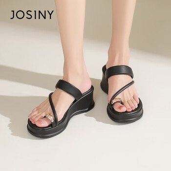 卓诗尼2024夏季新款厚底人字拖凉鞋百搭潮流休闲外穿拖鞋小个子女黑色