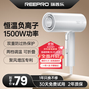 reepro 电吹风机家用负离子护发大功率吹风筒宿舍学生便携电吹风 【升级版1500w】RH1501白色