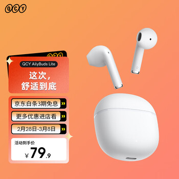 QCY AilyBuds Lite真无线蓝牙耳机通话降噪半入耳游戏低延迟运动适用于全手机通用 白色