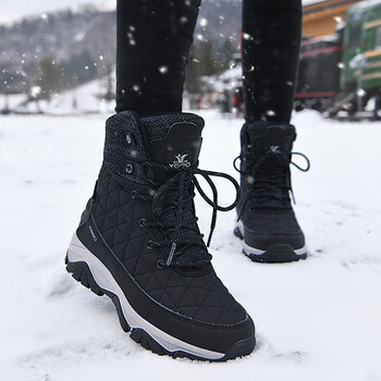 H8雪地靴女2023冬季新款加绒加厚高帮外穿户外情侣防水防滑大码棉鞋 黑岩灰（加绒） 39