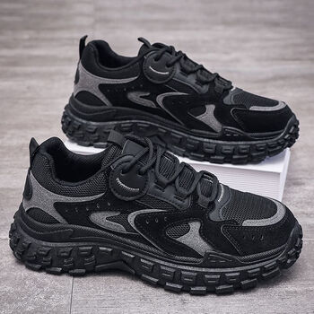 劳保鞋男鞋秋季新款透气网鞋子男韩版百搭厚底男士运动鞋老爹潮鞋黑色