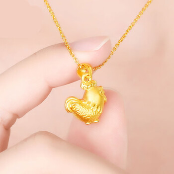 重洋意金鸡吊坠女黄金鸡999足金3d硬金十二生肖鸡坠子宝宝项链金项链