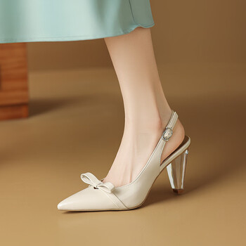 澳克公牛里外全皮透明跟包头凉鞋女夏季2024年新款尖头后空白色高跟鞋