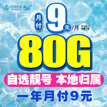 中国移动中国移动流量卡电话卡手机卡通话卡4G5G上网卡本地卡不限速大流量低月租选号 【迷离卡】一年月付9元！80G流量+本地卡+自选号