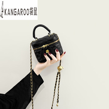 袋鼠（KANGAROO）菱格链条斜跨包女2023新款小众迷你手提包七夕礼物送女友 黑色小号