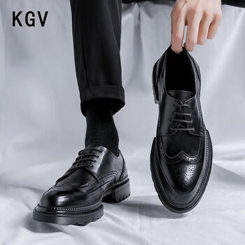 kgv布洛克皮鞋男款商务休闲正装内厚底增高英伦高级感休闲结婚新郎鞋