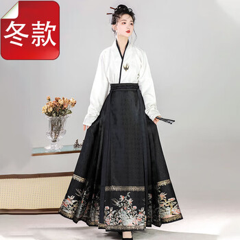 妃秀蝶（FEESHOUEY）汉服女原创明制【吉祥迎春】改良飞机袖日常新中式马面裙秋冬 飞机袖+黑色马面裙 L