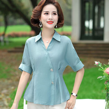 希尾广州普宁品牌衬衫年轻妈妈夏装短袖洋气上衣服中老年女装气质雪纺