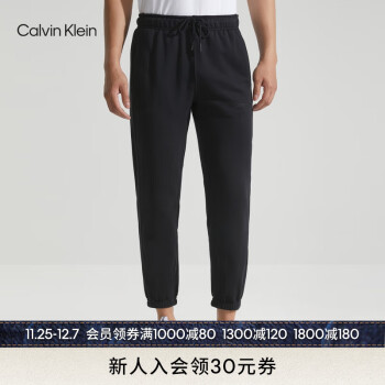 Calvin Klein运动23春秋男士简约胶质字母抽绳腰束脚宽松运动休闲裤4MS3P604 001-太空黑 L