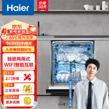 海尔（Haier）洗碗机13套独立式嵌入式双微蒸汽洗WiFi智联温浊传感智能洗碗机 EYW13028BKTU1