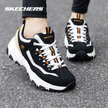 斯凯奇(Skechers)女鞋夏季新款黑金熊猫鞋休闲网面透气运动鞋厚底增高老爹鞋 BKGD 37