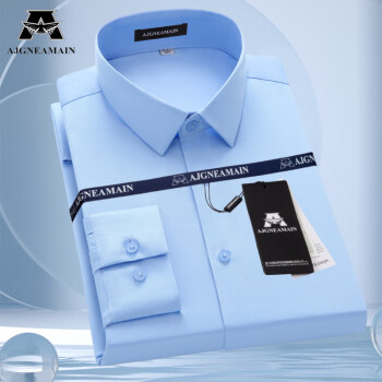 AJGNEAMAIN24春季新款高端品牌男士车型衬衫免烫长袖衬衣商务衬衫易打理 天蓝色+5815-1 38