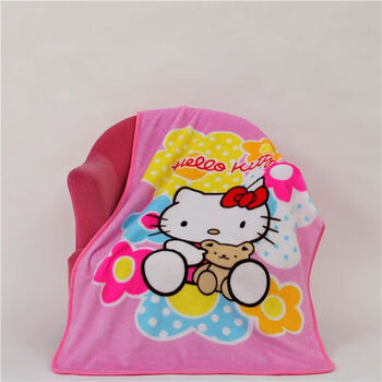 wczkitty猫毛毯凯蒂猫儿童毛毯卡通kt珊瑚绒毯子办公室午睡盖毯空 粉