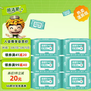 顺清柔湿厕纸家庭装80片*6包（480片）清洁湿纸巾湿巾 医护级擦走细