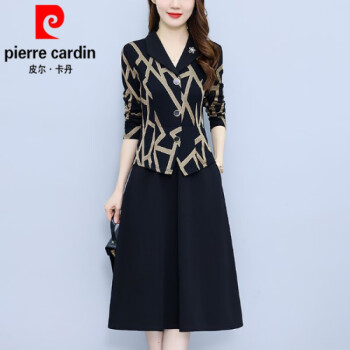 皮尔卡丹（pierre cardin）春秋西装领长袖连衣裙女2024新款气质时尚妈l妈假两件裙子针织 图片色 M