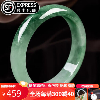 翠点尚翡翠玉手镯 缅甸糯冰种飘花宽细正圈处理送妈妈老婆送女友礼物 内径56-57mm（附鉴定证书）