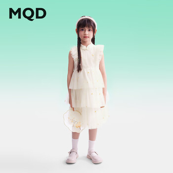 马骑顿（MQD）MQD童装女童连衣裙夏季甜美网纱国风儿童蛋糕公主裙子 米白 160