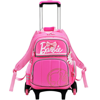 芭比（Barbie）书包女小学生拉杆书包 儿童书包减负爬楼梯三轮拉杆书包双肩背包 TGBB0053A玫红