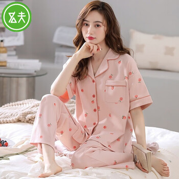 名夫mihgfu睡衣女夏季棉短袖长裤甜美可爱短袖长裤薄款休闲家居服套装