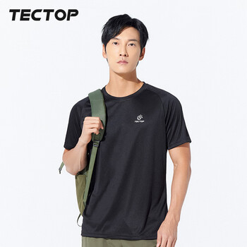 探拓(TECTOP) 速干t恤男轻薄透气圆领短袖弹力舒适情侣跑步运动上衣 男款黑色 2XL