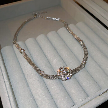 升南锆石花朵蛇形项链欧美冷淡风轻奢感锁骨链优雅气质新款项饰女项链