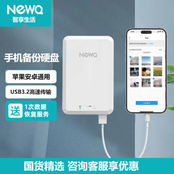 NEWQ iPhone手机直连移动硬盘一键备份 USB接口安卓平板存储电脑通用外接硬盘H2 幻银白2T